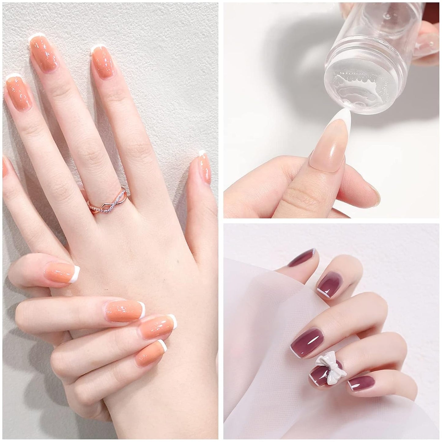 4Pcs Nail Art Stamper Kit, French Tip Nail Stamp with Scrapers Clear Silicone Long Short Nail Jelly Stamper Set for Home DIY Nail Decor French Manicure Art Salon
