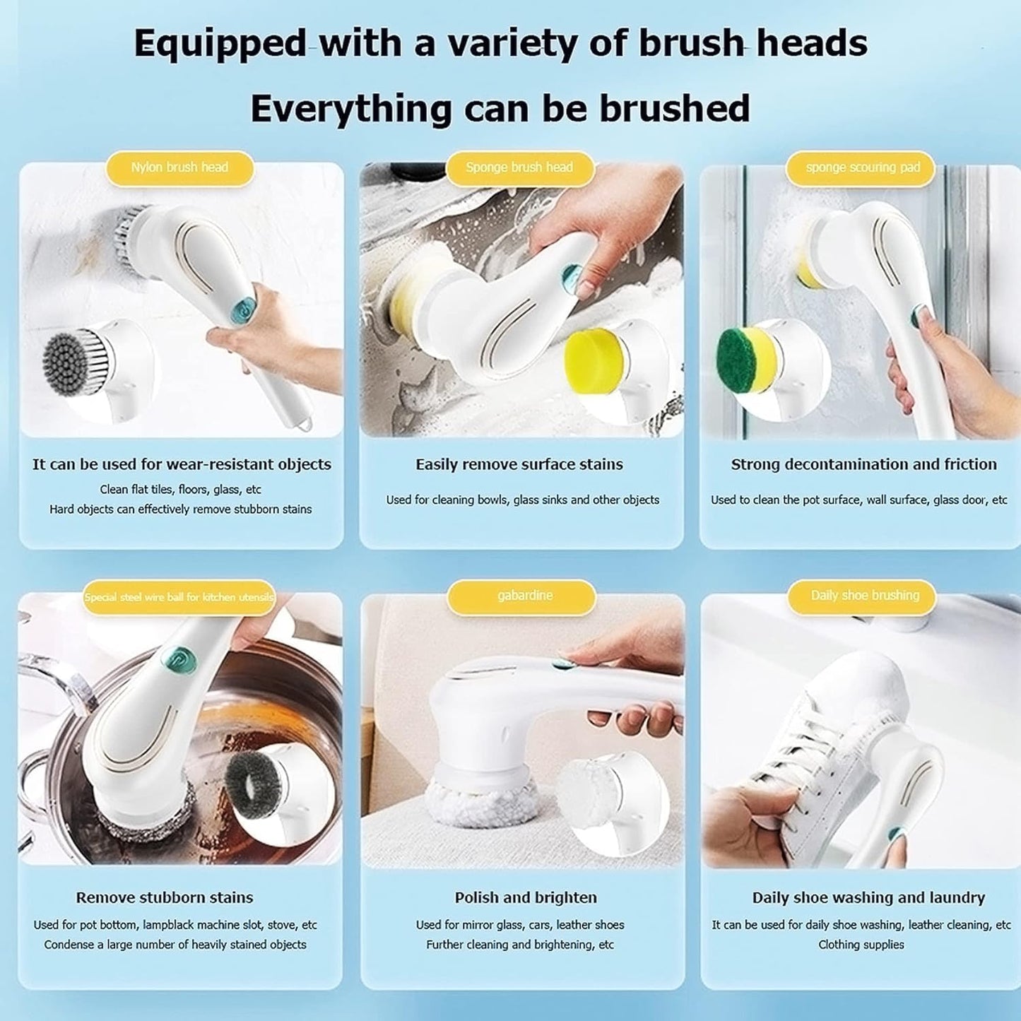 Electric Spin Scrubber, Cordless Cleaning Brush with 9 Replaceable Brush Heads, Tub and Floor Tile 360 Power Scrubber Dual Speed with Adjustable Detachable Handle for Bathroom Kitchen Car (6)