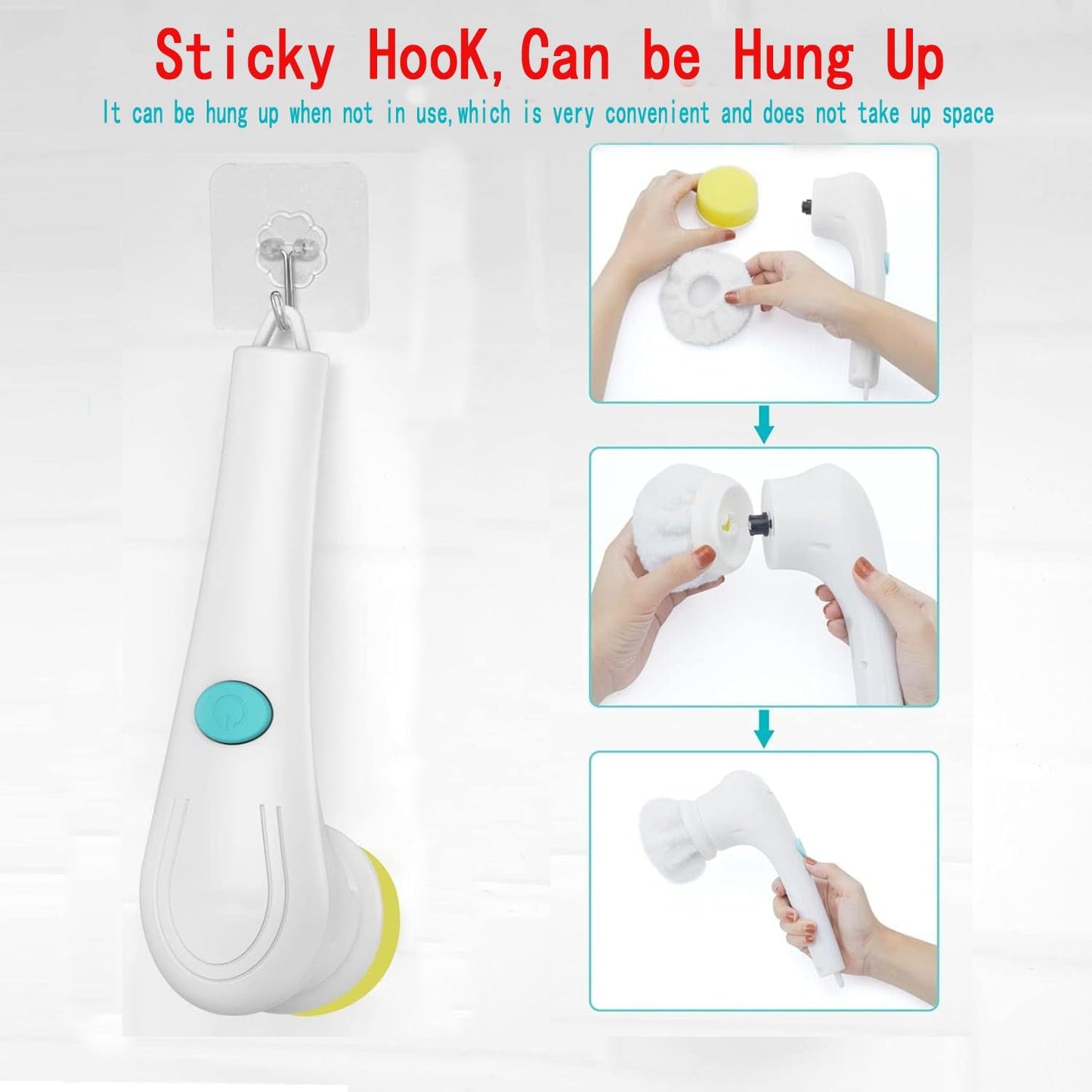 Electric Spin Scrubber, Cordless Cleaning Brush with 9 Replaceable Brush Heads, Tub and Floor Tile 360 Power Scrubber Dual Speed with Adjustable Detachable Handle for Bathroom Kitchen Car (6)