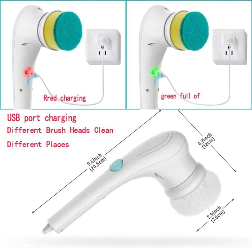 Electric Spin Scrubber, Cordless Cleaning Brush with 9 Replaceable Brush Heads, Tub and Floor Tile 360 Power Scrubber Dual Speed with Adjustable Detachable Handle for Bathroom Kitchen Car (6)